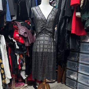 Calvin Klein Black and Silver Sheer Midi Dress